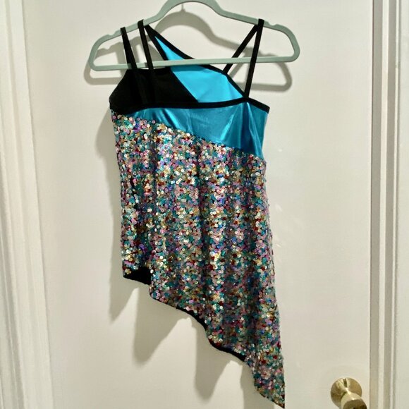 (9) Child Girl Curtain Call Assymetrical Hem Neckline Multi Sequin Tunic XL - Picture 4 of 6